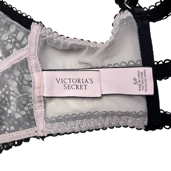 Victoria’s Secret Black Laced Overlay Cage Strap Front Snap Triangle Bralette - Picture 4 of 5